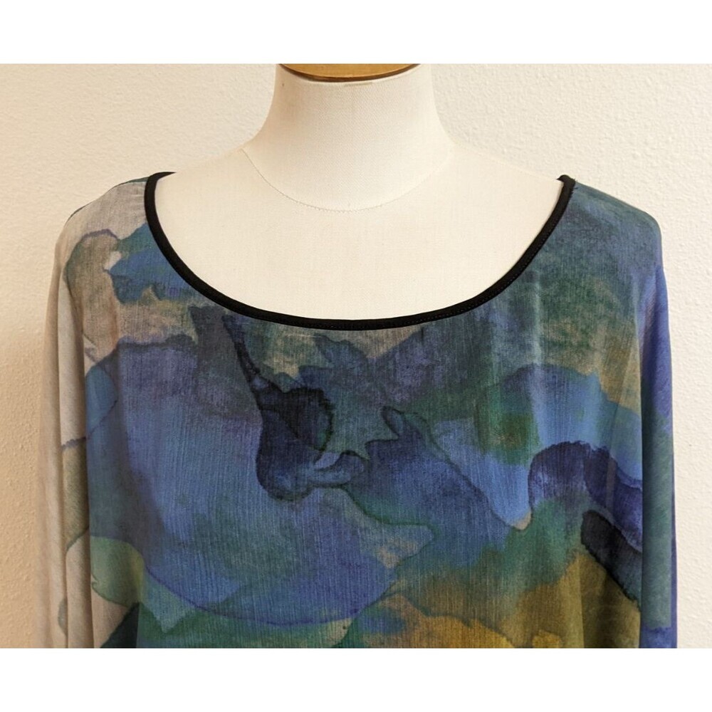 Soft Surroundings Watercolor Design Sheer Tunic Top w/Tank Batwing Slit Sleeve L - Picture 3 of 12